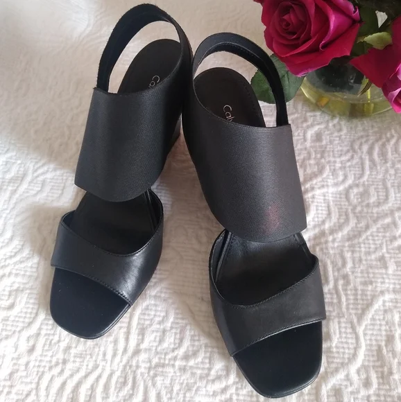 Kyla Leather Elastic Wedge Sandals - Picture 2 of 7